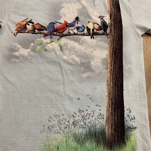 The Mountain Bird Tree Cardinal Blue Jay T-Shirt Men's Medium M Blue Tie Dye - Picture 2 of 8